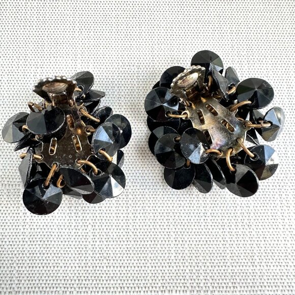 Vintage Black Cha Cha Clip-On Earrings 1.5" Retro Early Plastic Jewelry - Picture 6 of 7